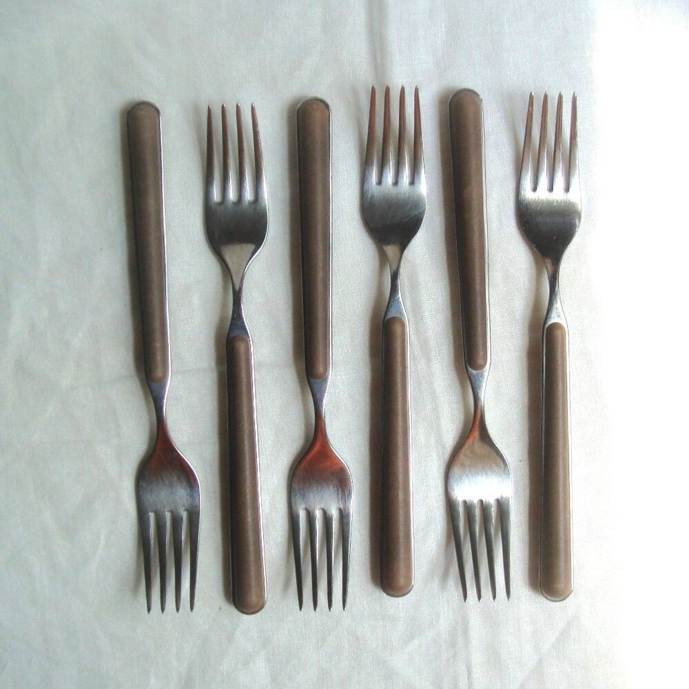 Set of 6 Forks MEPRA Italy Stainless Flatware Tobacco Brown